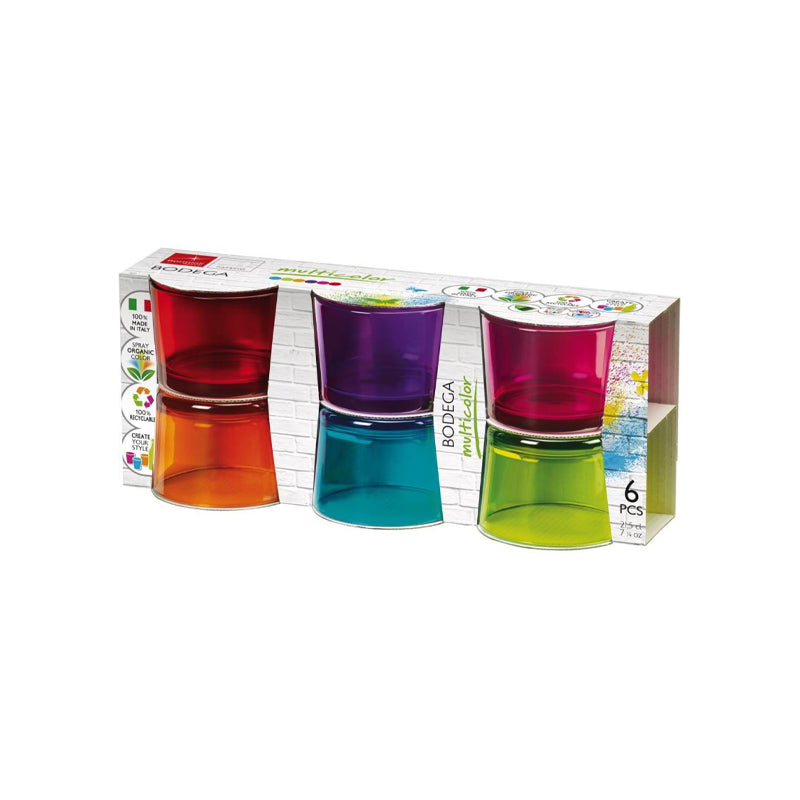 Bodega Mini Multicolor Bicchiere Aperitivo 22,5 Cl Set 6 Pz In Vetro Multicolore