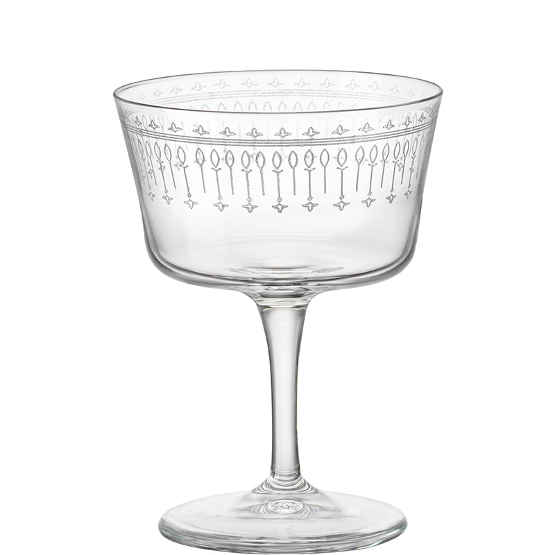Bartender Novecento Art Deco Calice Fizz 22 cl Set 6 Pz In Vetro Decorato