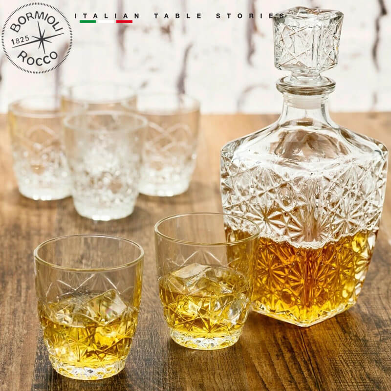Dedalo 7 Piece Clear Glass Carved Whisky Set – Bormioli Rocco
