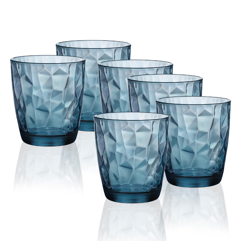 Diamond Ocean Blue Bicchiere Acqua 30 cl Set 6 Pz In Vetro Colorato Blu