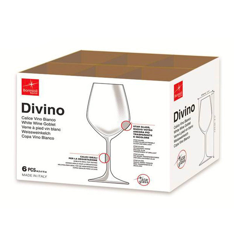 6 Calici Da Vino Bormioli Rocco Divino - Vetro Trasparente, Capacit&agrave; 44.5 Cl